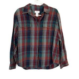 Jones New York Sport Plaid 100% Cotton Casual Button Up Shirt Womens Large